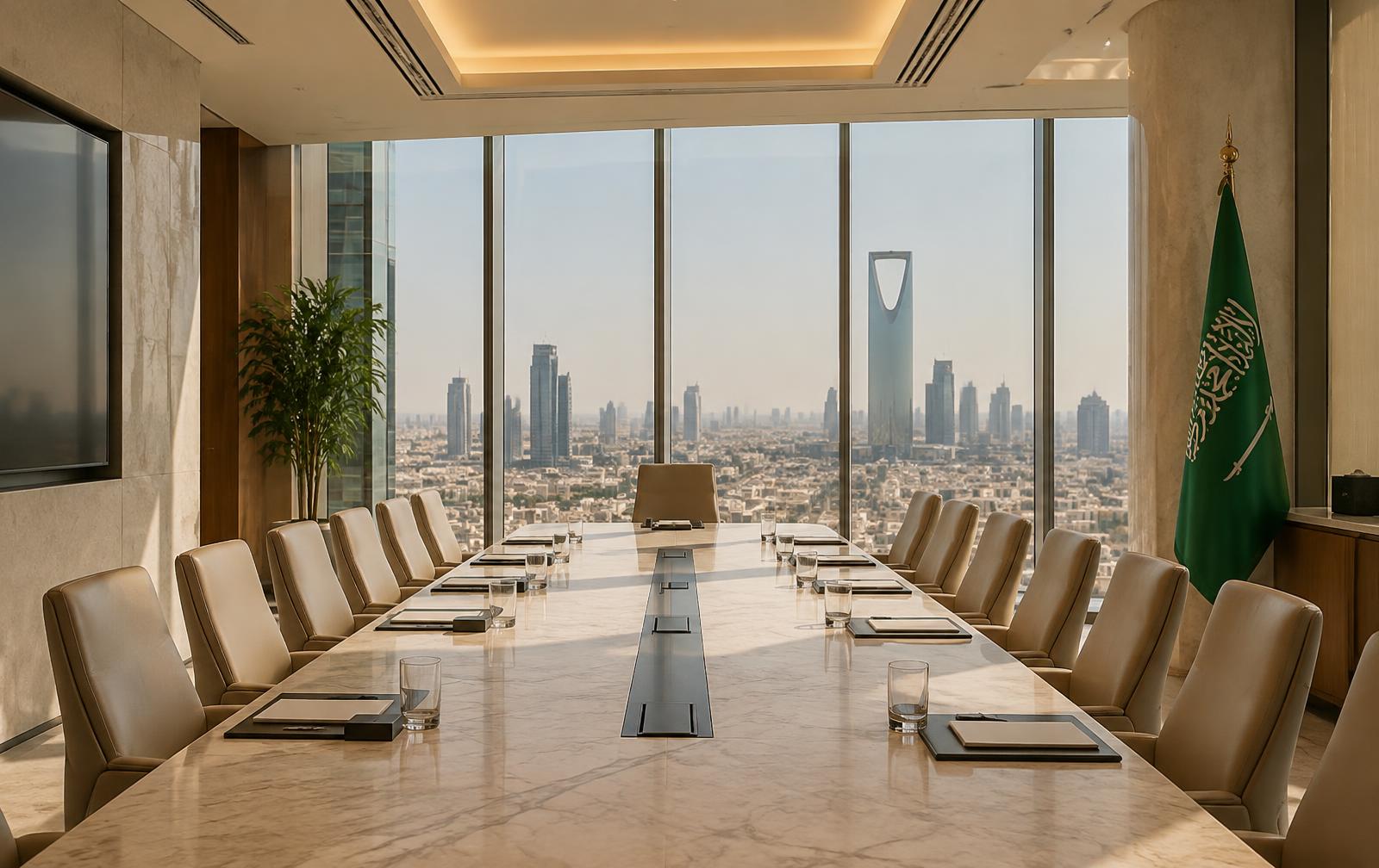 قاعة اجتماعات تنفيذية تطل على مدينة الرياض
